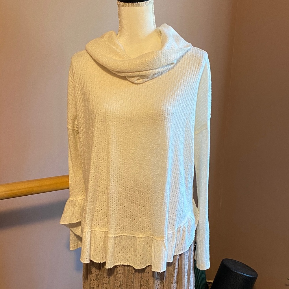 Maeve off white pointelle cowl neck sweater XS/S